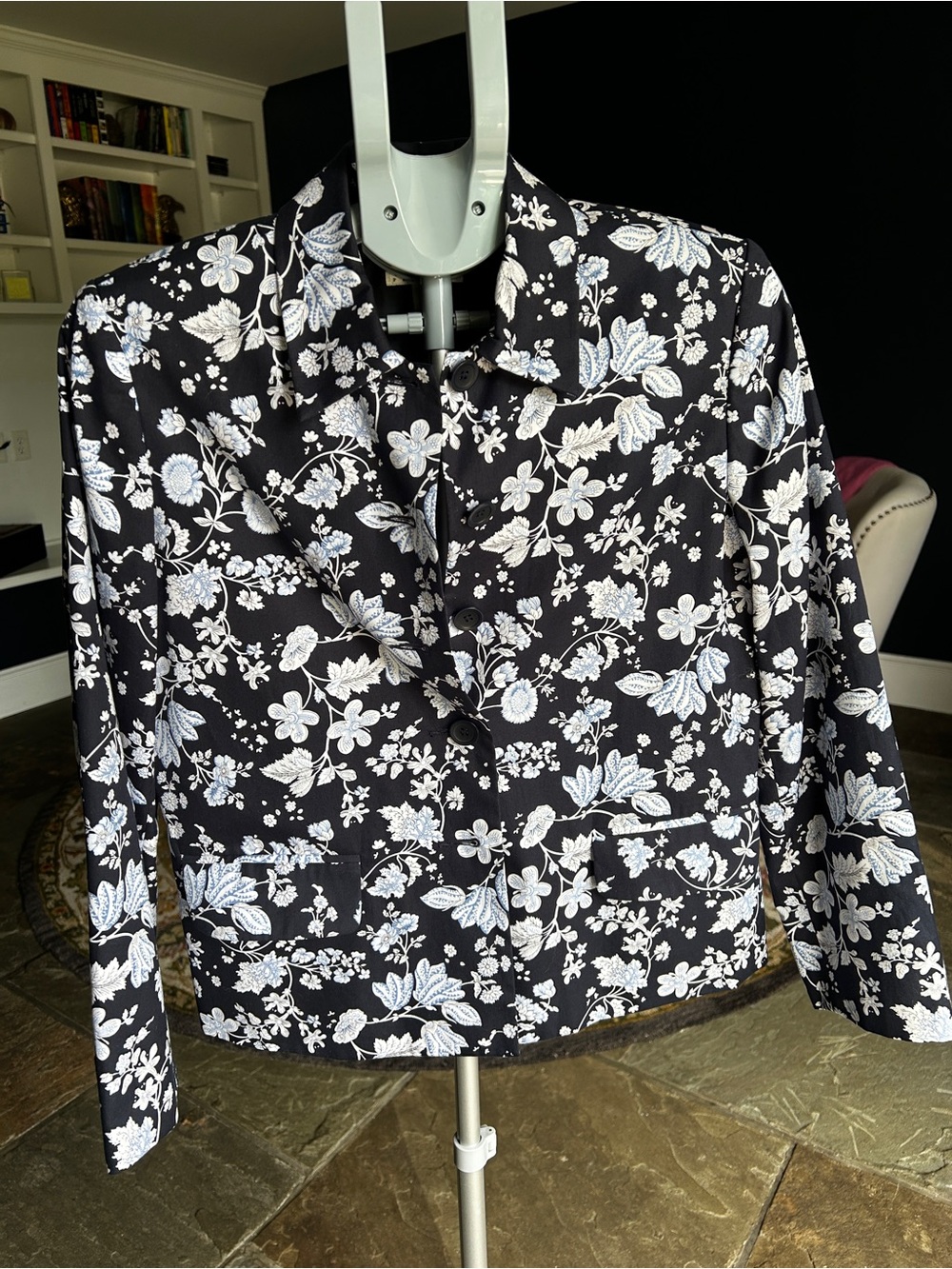 Talbots Navy Blue floral blazer